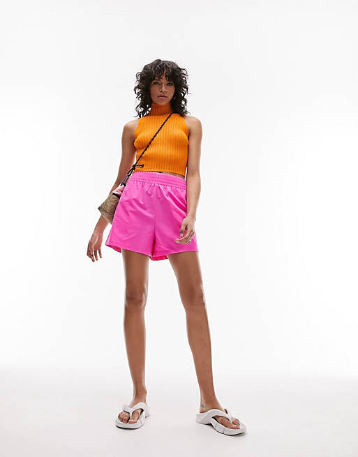 

Оранжевый вязаный прозрачный топ с высоким воротником Topshop