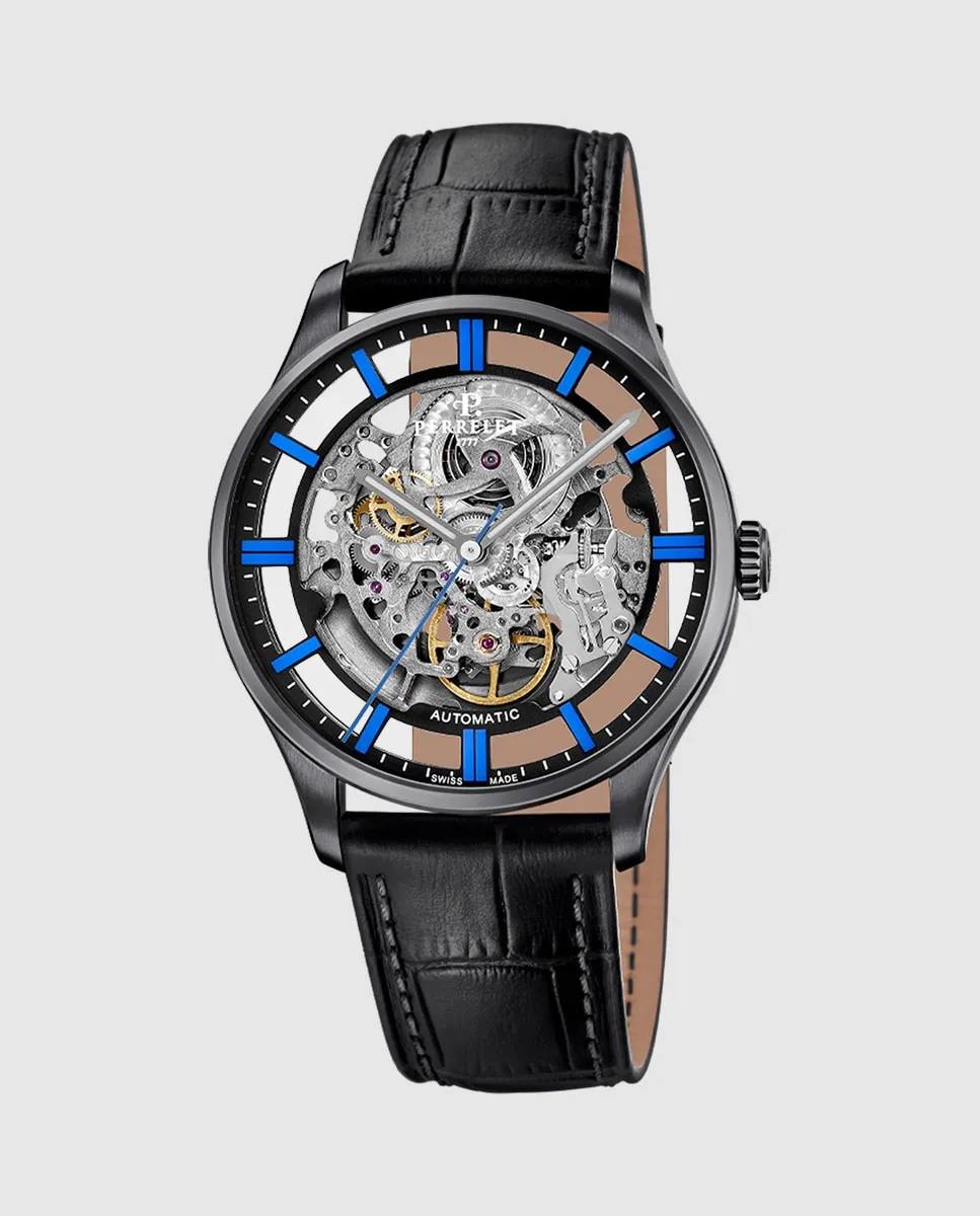 

A1306/2 Weekend Skeleton мужские часы в черной коже Perrelet, черный