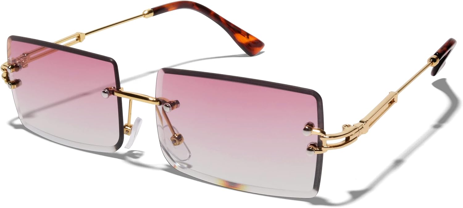 

Солнцезащитные очки ShadyVEU в стиле ретро-винтаж, прямоугольные, в стиле Y2K, с градиентным покрытием, защитой от УФ-излучения UV400 и алмазной окантовкой, для мужчин и женщин, Gold Frame / Purple Blue Lens