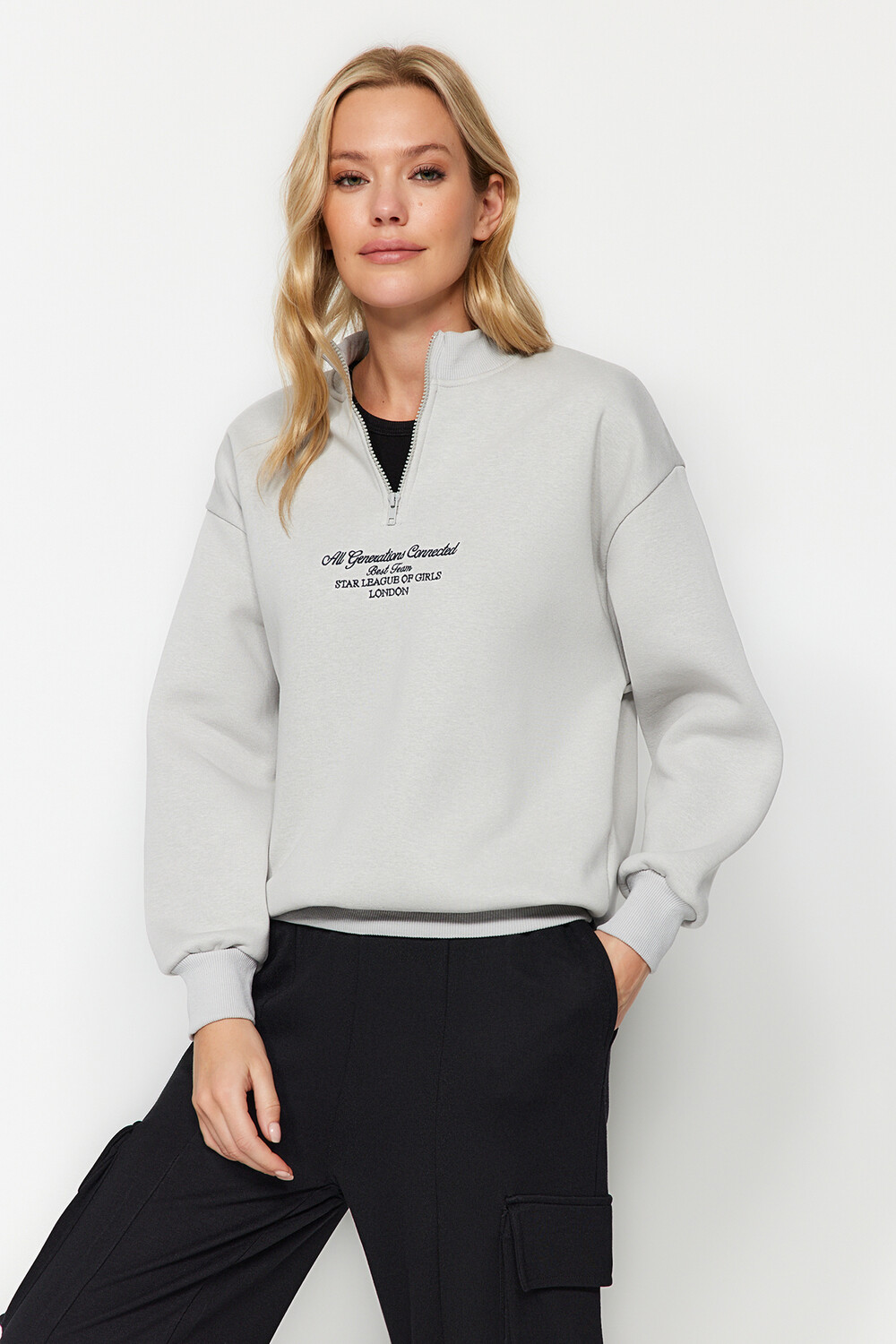 

Толстовка - Серый - Oversize Trendyol, серый