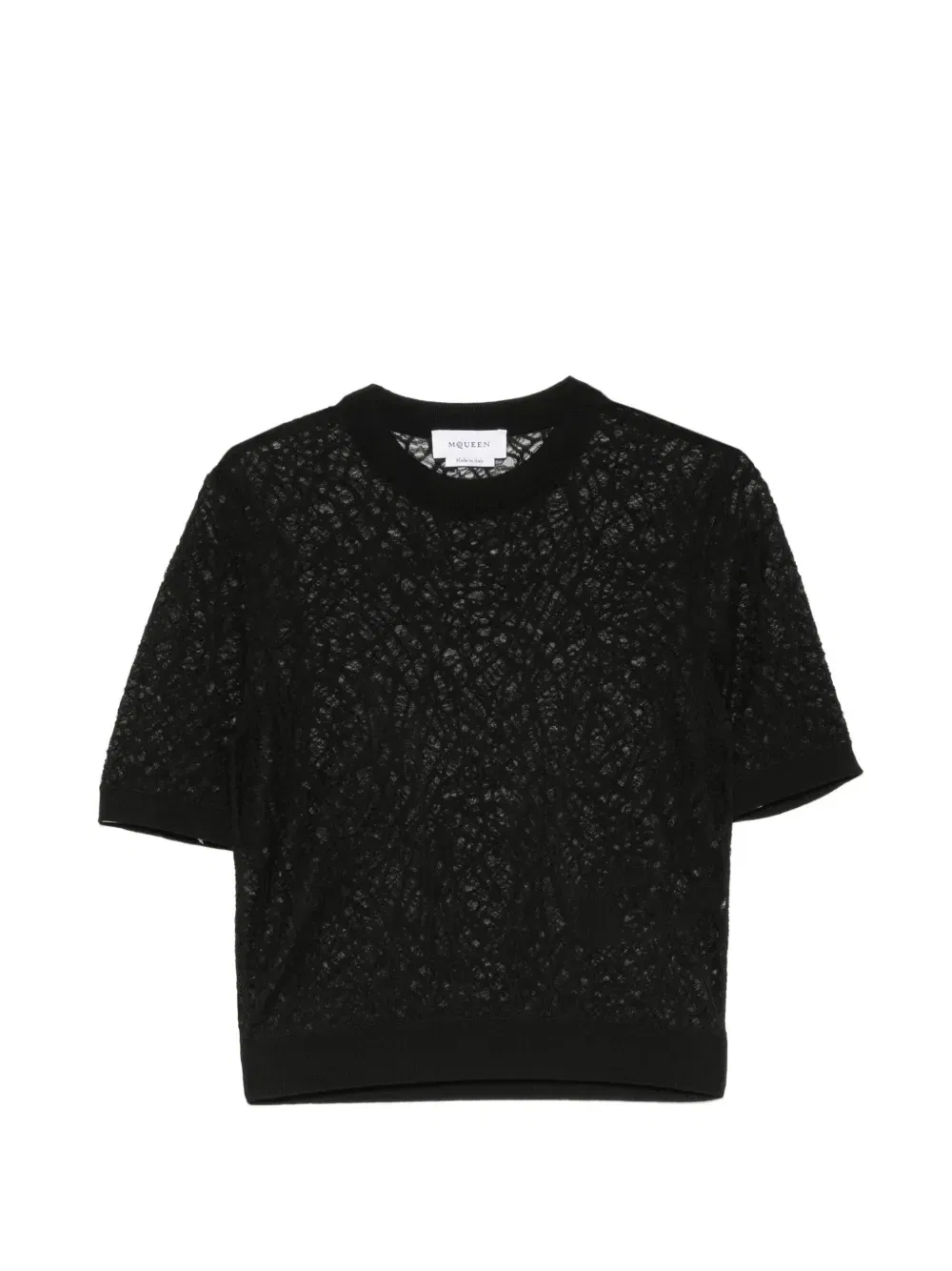 Топ с короткими рукавами и кружевной вязкой Alexander Mcqueen, черный