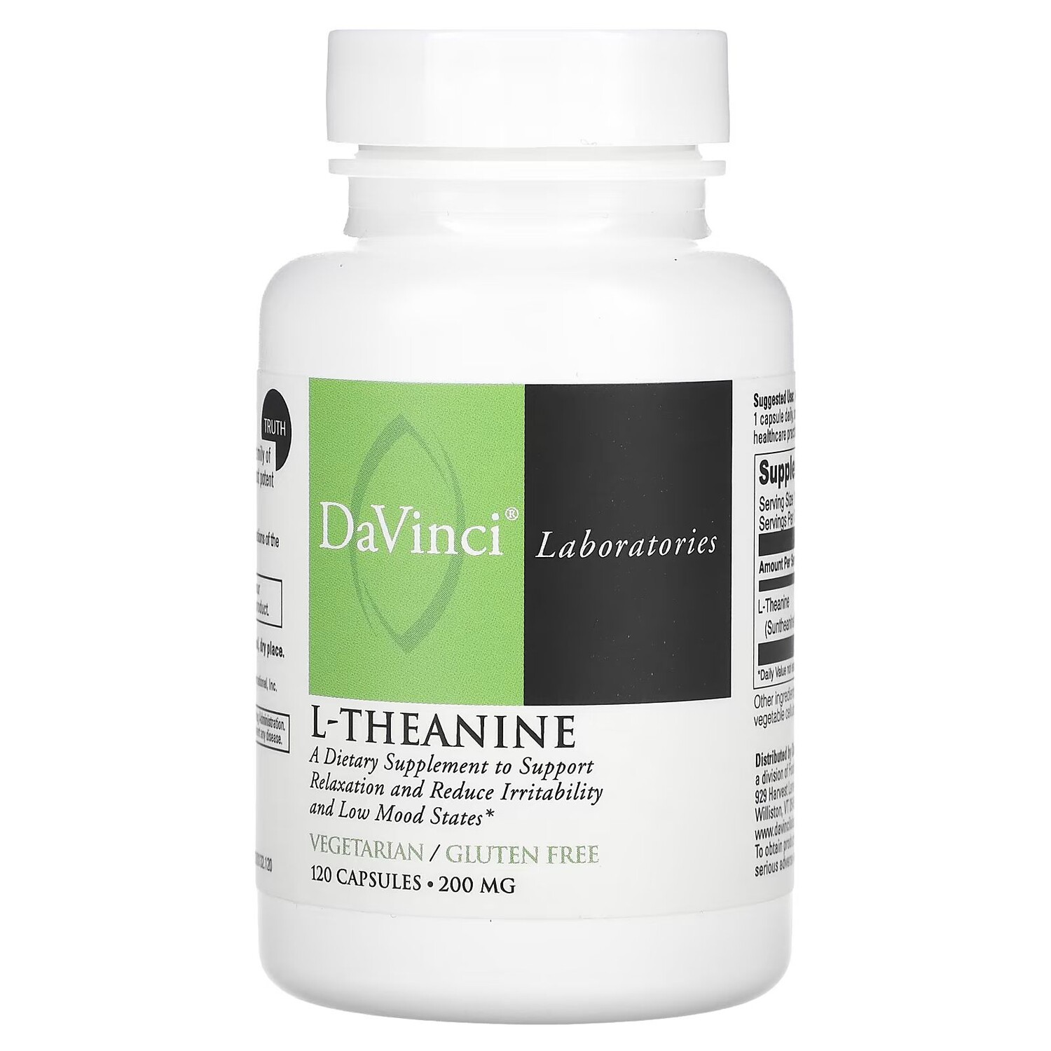 

L-теанин, 200 мг, 120 капсул Davinci Laboratories Of Vermont