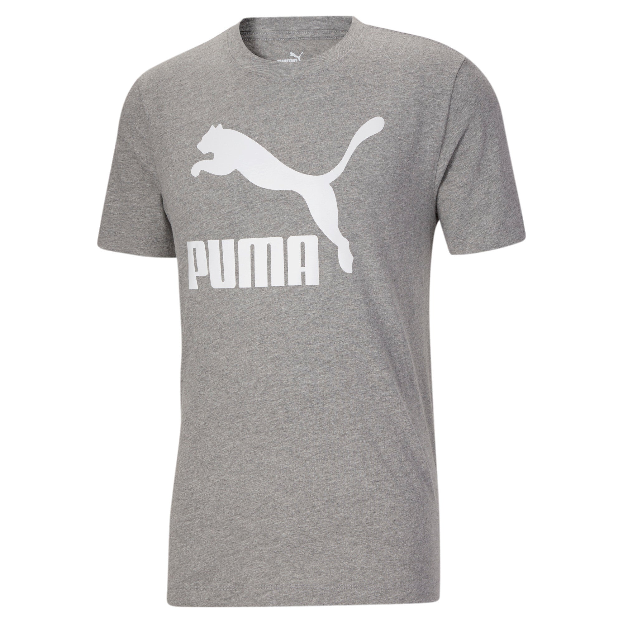 

Мужская классическая футболка с логотипом PUMA, цвет medium gray heather/white