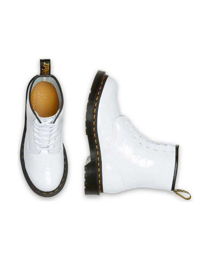 Ботильоны на шнуровке с тиснением под крокодила Dr. Martens, белый — фото 3