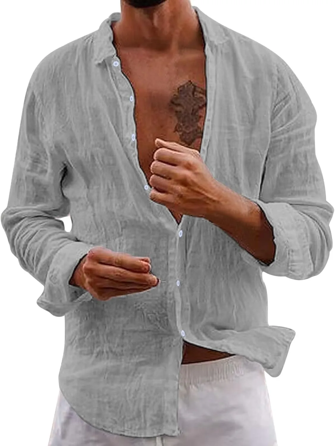 Мужская рубашка с длинным рукавом Slim Fit Casual на пуговицах для стильных образов и комфорта Generic, серый