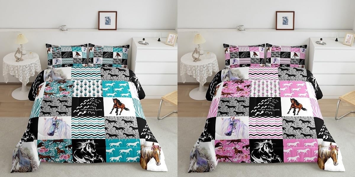 

Комплект постельного белья Erosebridal Teal Pink Horse для девочек-ковбой (2 одеяла и 2 наволочки)