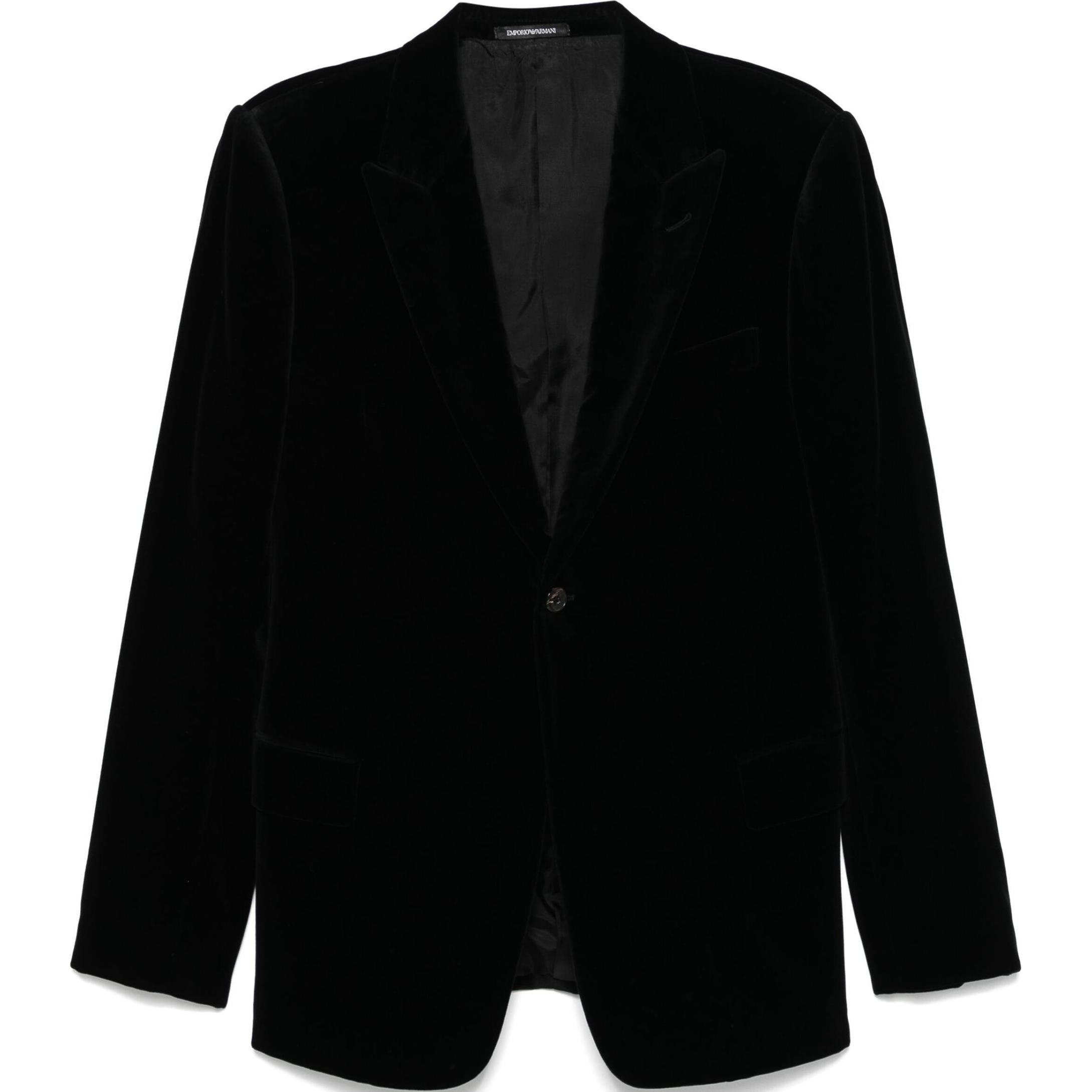 

EMPORIO ARMANI Однобортный бархатный блейзер, Black