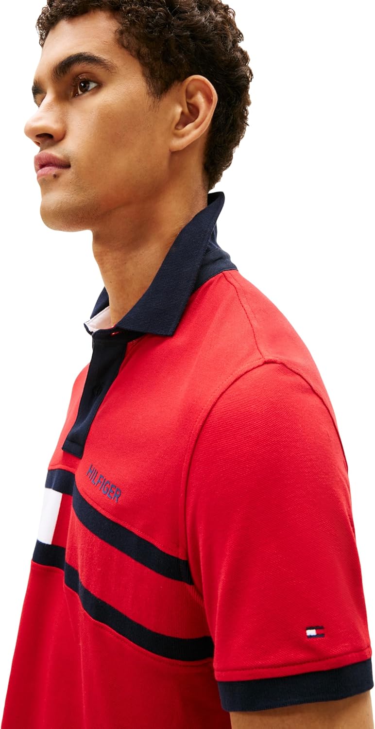 Мужское поло Tommy Hilfiger с коротким рукавом и принтом «флаг», классический крой, Classic Red — фото 2