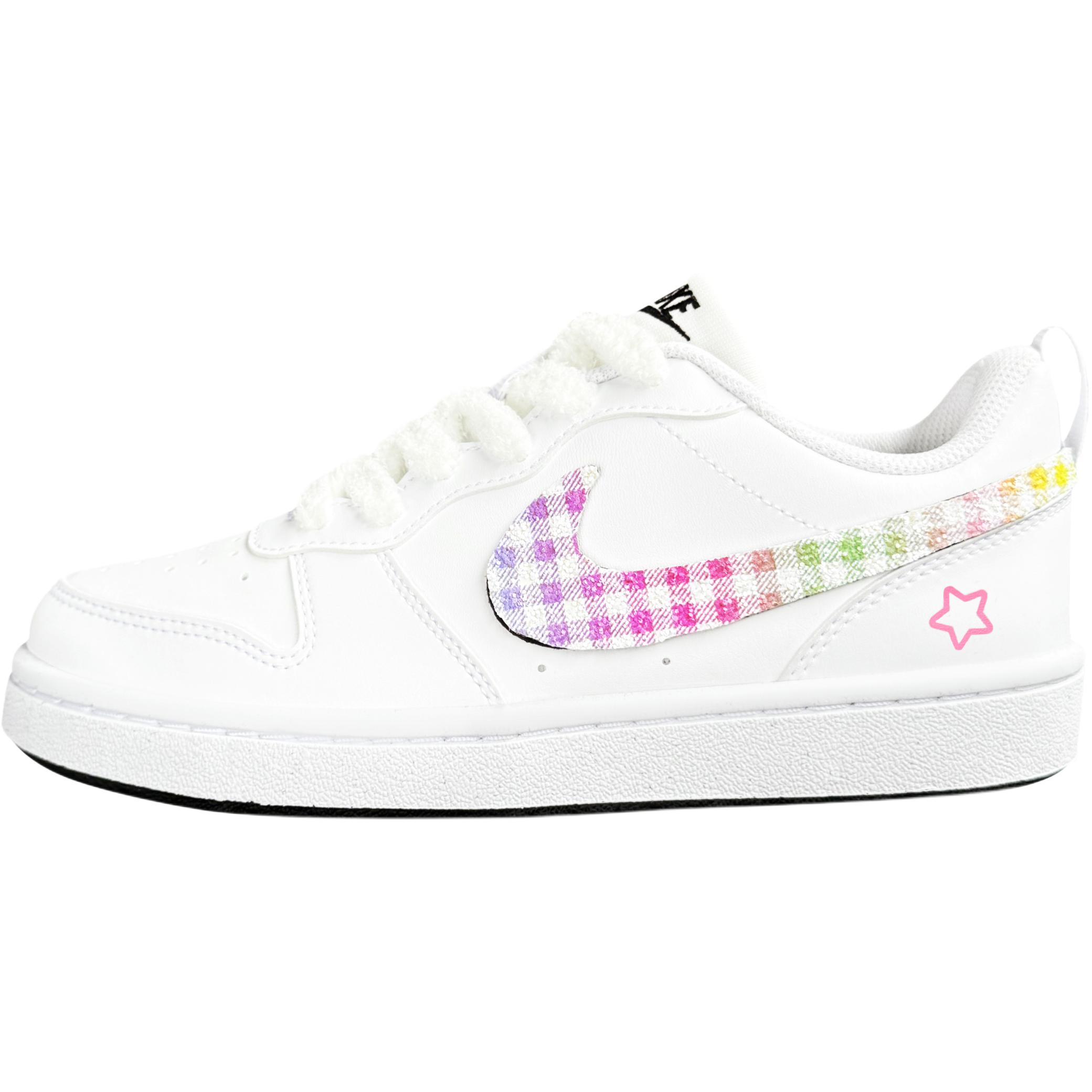 

Кроссовки для скейтбординга Court Borough Girlish Rainbow Plaid для детей с противоскользящей подошвой, амортизацией и устойчивостью к истиранию, низкие Nike, белый