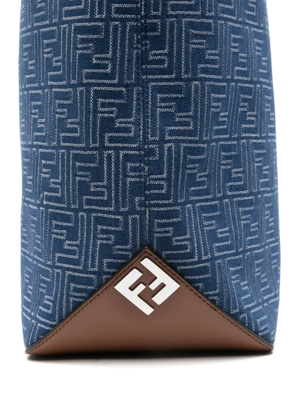 Жаккардовая сумка-шопер среднего размера с логотипом ff FENDI, синий — фото 4