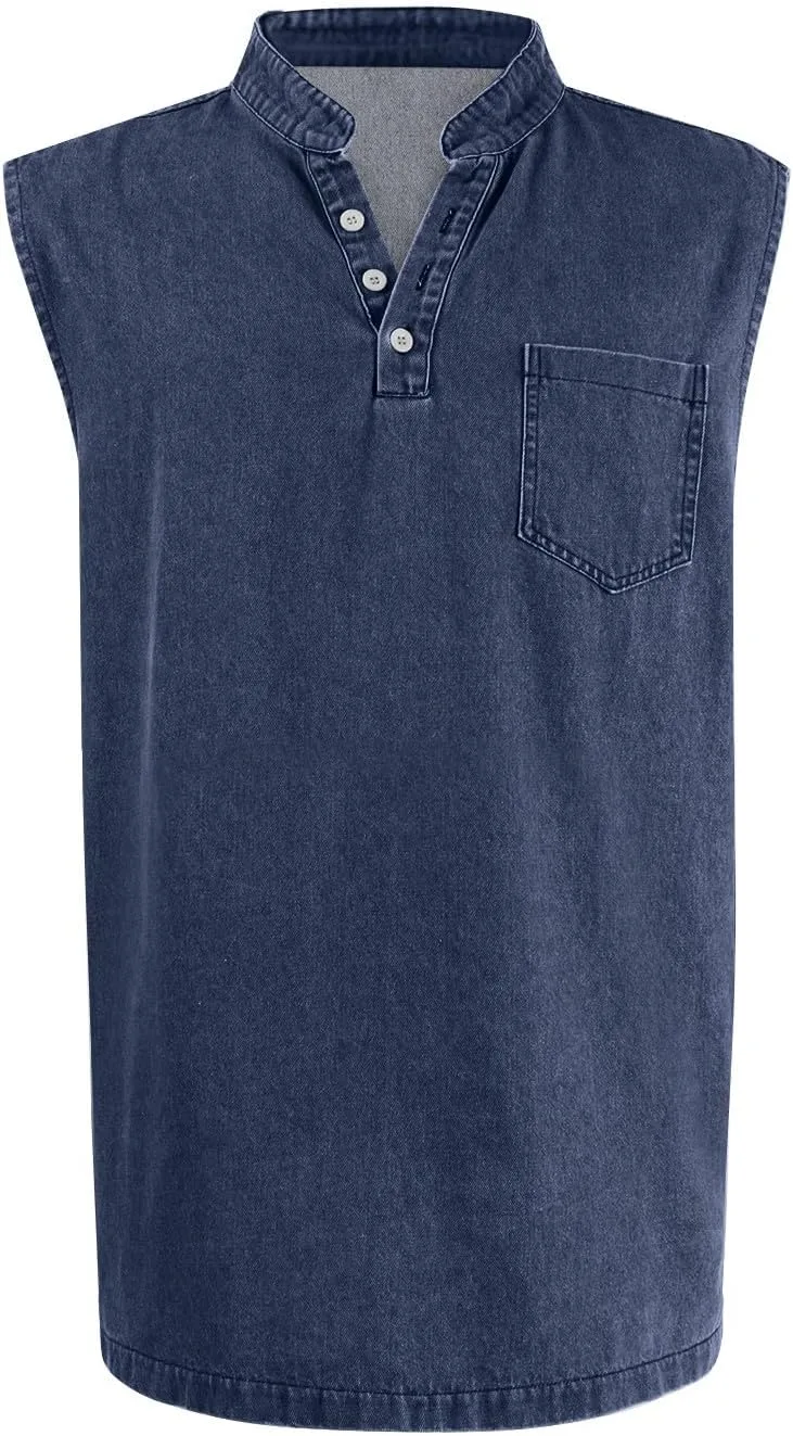 Мужская майка без рукавов V-образным вырезом Henley Distressed Washed Vintage — фото 3