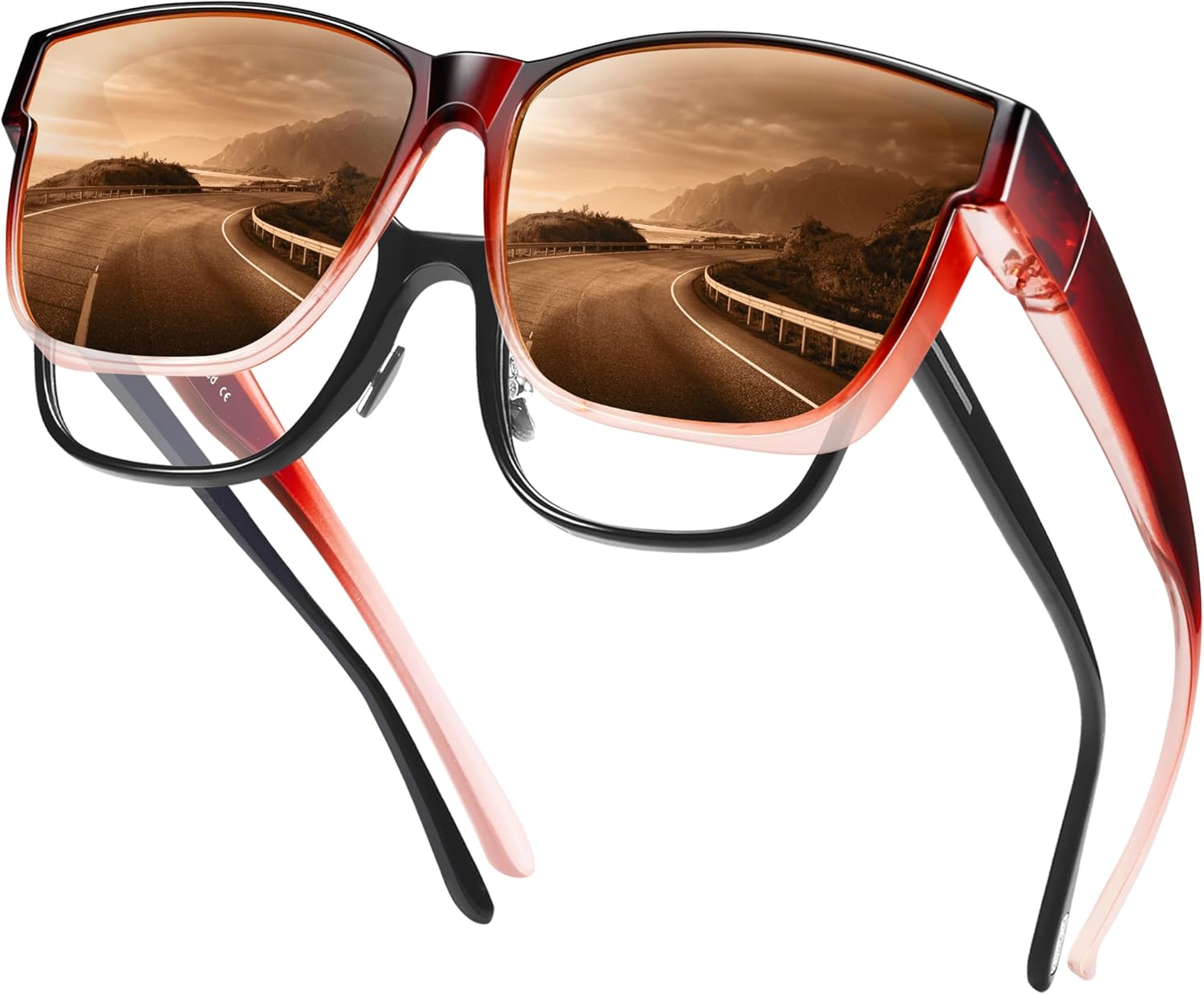 

Поляризованные солнцезащитные очки URUMQI, надеваемые поверх обычных очков, для мужчин и женщин, большие квадратные очки с защитой от УФ-излучения UV400, 10 Wine Red Gradient Frame/Brown Lens