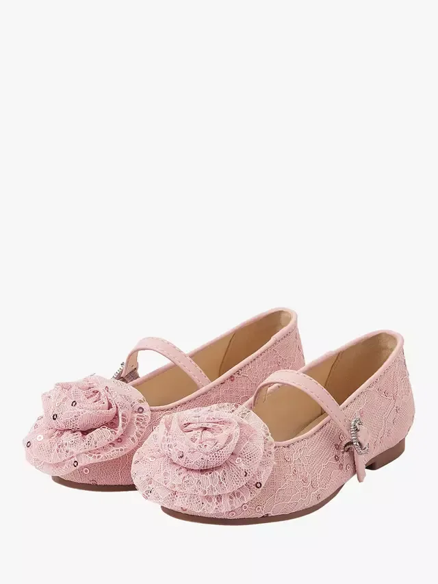 Детские кружевные балетки Мэри Джейн с пайетками, розовые Angels by Accessorize — фото 2