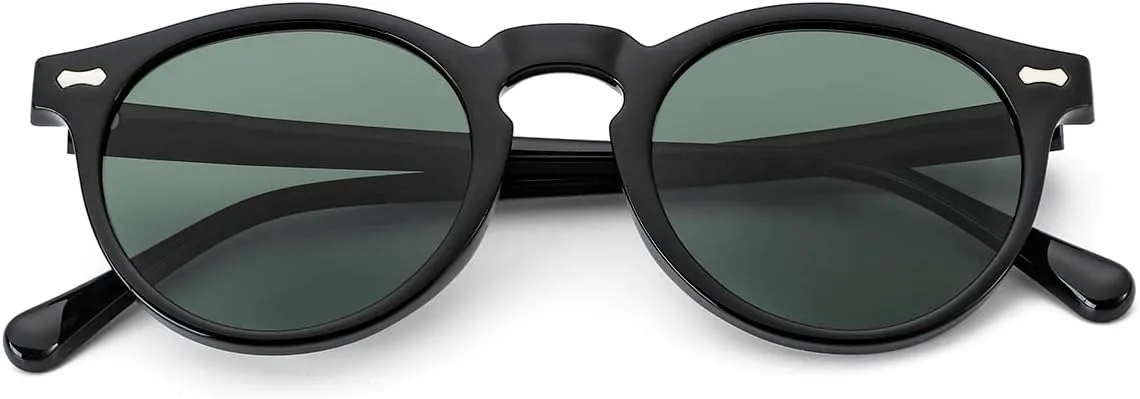 

Солнцезащитные очки Gleyemor Vintage Polarized для мужчин, круглые, с защитой UV400, в ретро-стиле, с оправой из ацетата ручной работы, 06 Black Frame/Green Lens