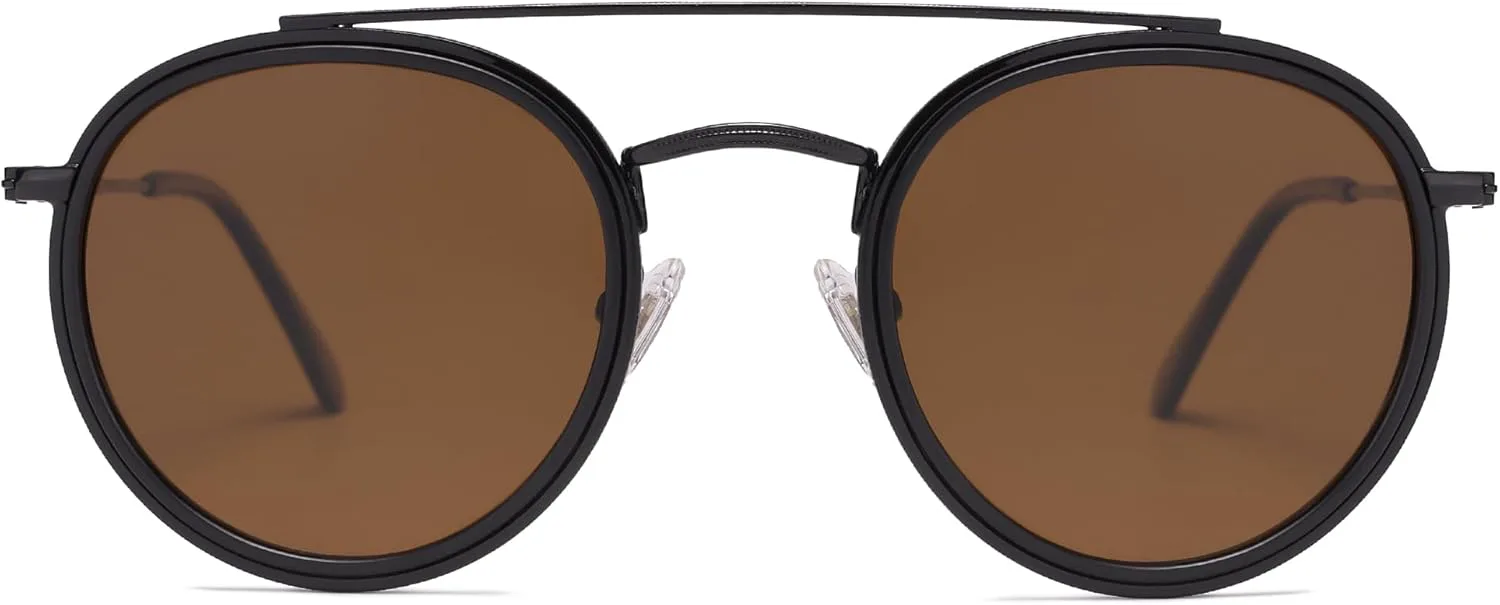 

Солнцезащитные очки SOJOS в стиле ретро-винтаж, круглые, поляризованные, для женщин и мужчин, с маленькой двойной перемычкой, модель SJ1104, Shiny Black/Brown