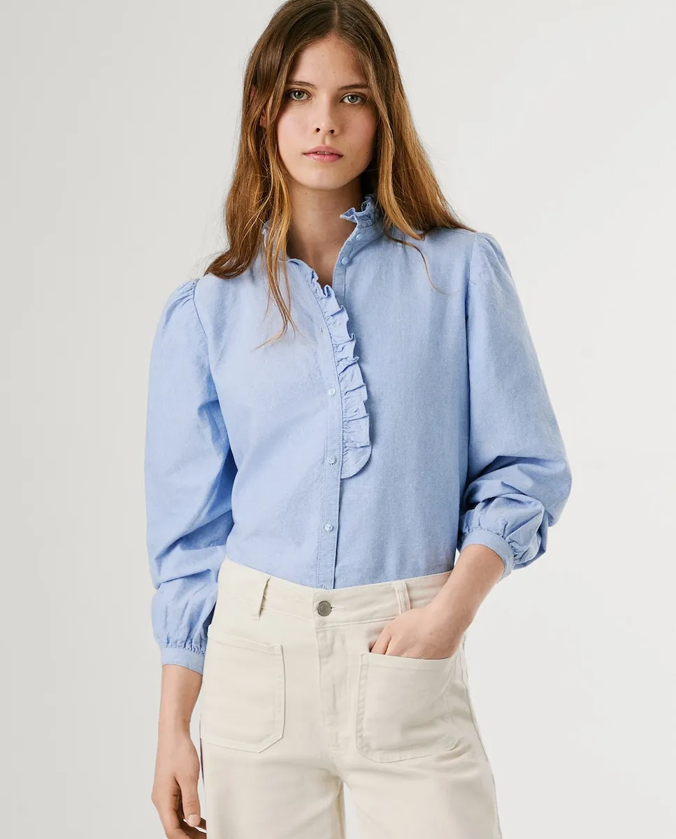 

Женская блузка из ткани Оксфорд с деталями из воланов Pepe Jeans, светло-голубой