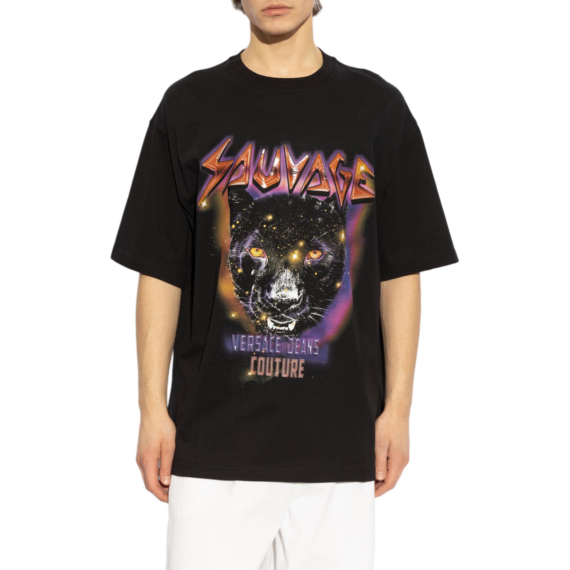 Футболка с принтом Jeans Couture Sauvage VERSACE, черный — фото 3