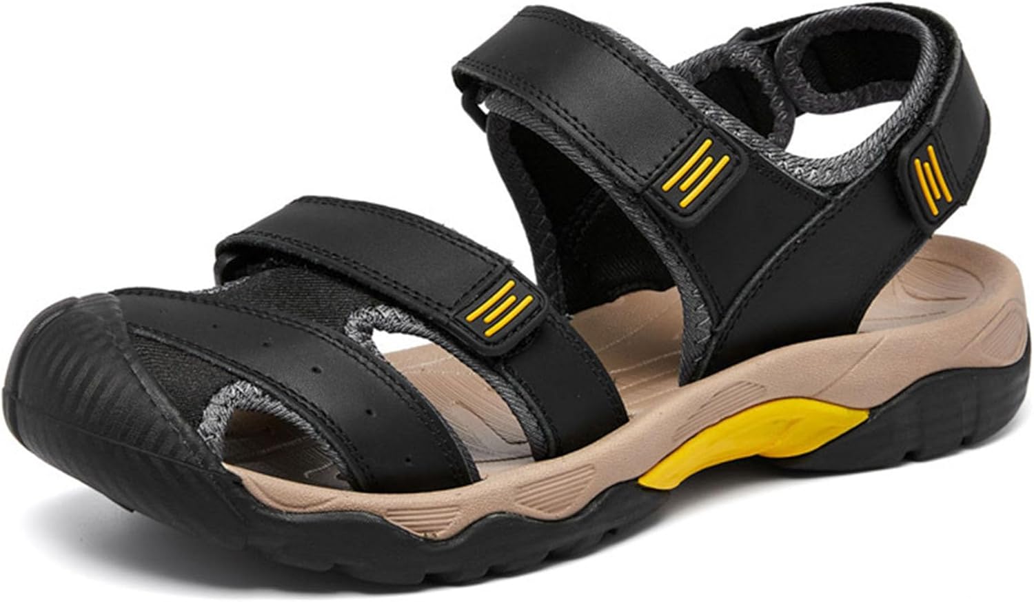 

Мужские спортивные сандалии для улицы и походов, с закрытым носком, кожаные, регулируемые, легкие, для прогулок, повседневные сандалии, водные обувь Clonicy, черный