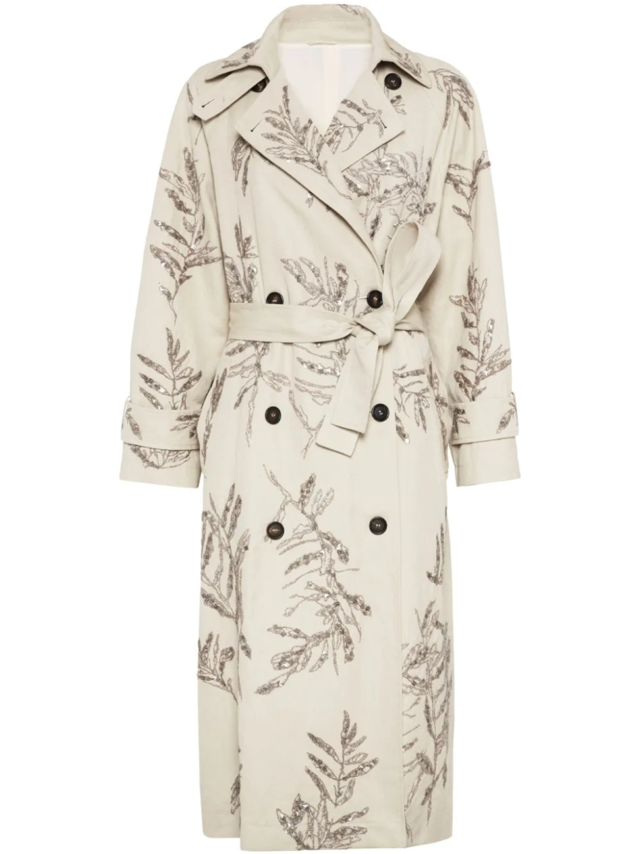 

Brunello Cucinelli тренч с вышивкой Herbarium, нейтральный
