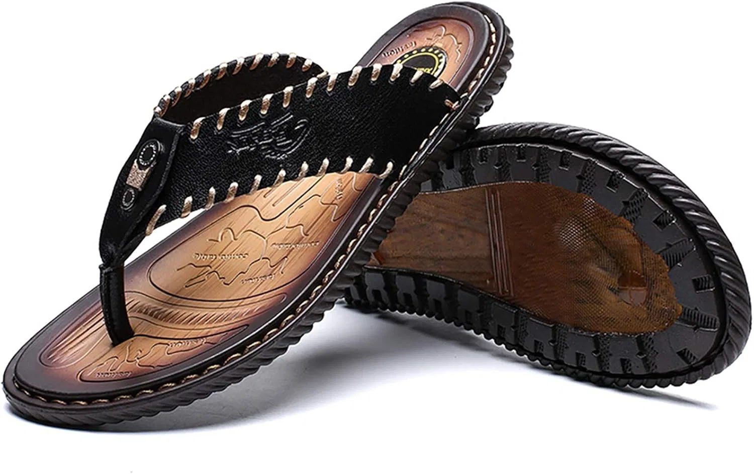Сандалии мужские из кожи с резиновой подошвой, Black Sandals MXTSH — фото 4