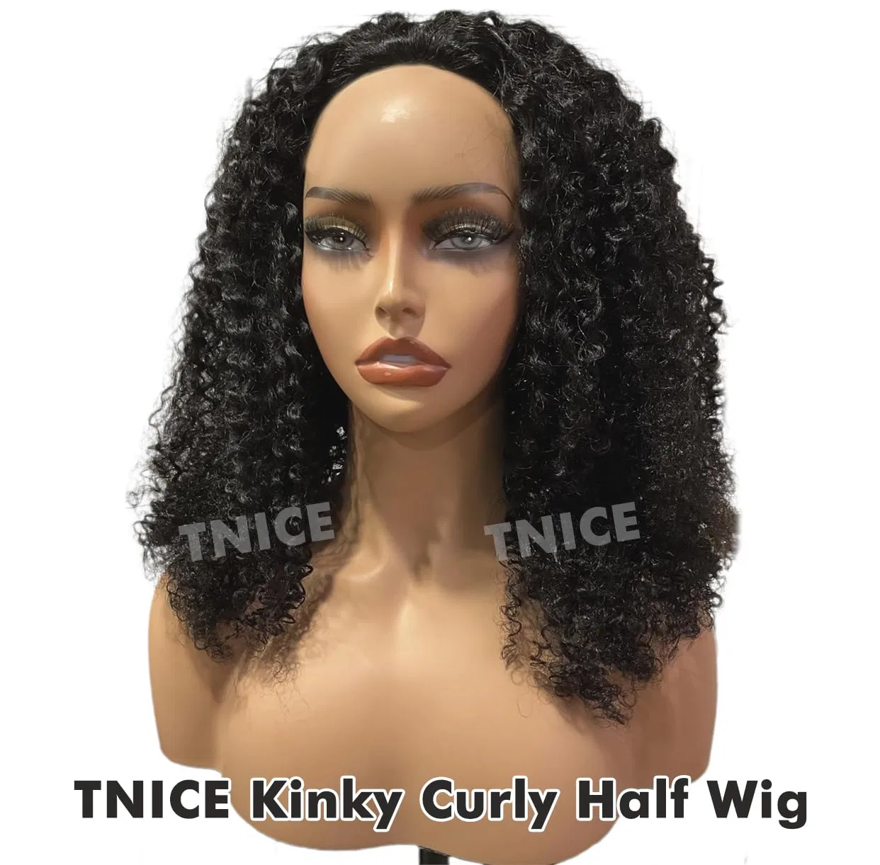 Женский полупарик Kinky Curly Human Hair, 200 плотность, 3-в-1, 30.5 см Tnice, 1B Half Wig Human Hair — фото 3