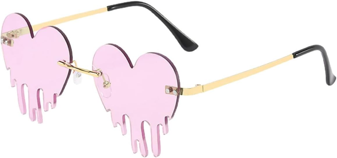 

Женские солнцезащитные очки без оправы в форме сердца с каплевидным оправом, очки для вечеринок с цветными линзами, легкие очки с защитой от УФ-излучения для пляжа и фестивалей OKUMEYR, Purple