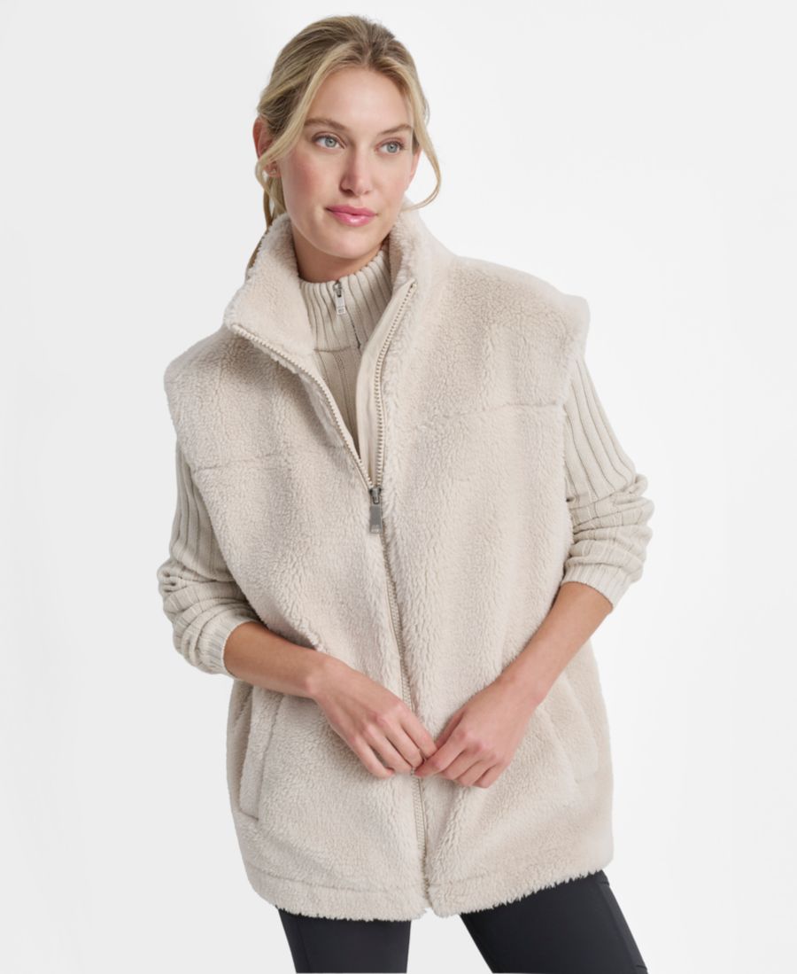 

Женский удлиненный жилет с застежкой-молнией спереди DKNY, Oat