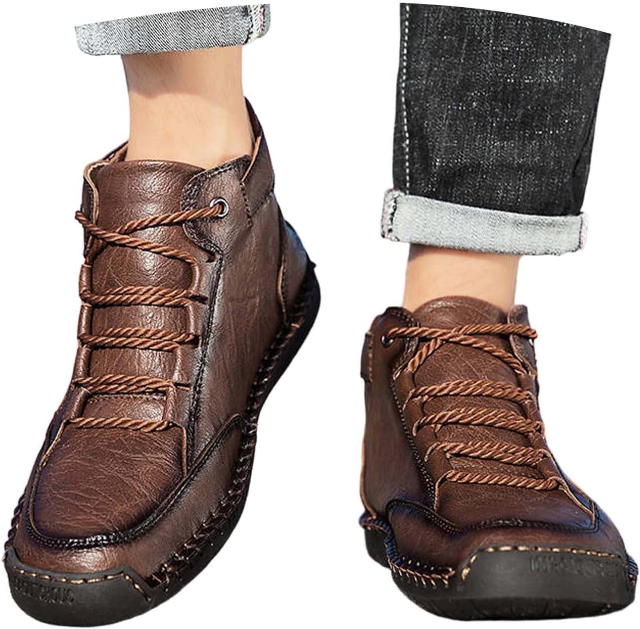 

Мужские повседневные ботинки на плоской подошве с шнуровкой, высокие, для прогулок на открытом воздухе, повседневного отдыха и работы Generic, коричневый