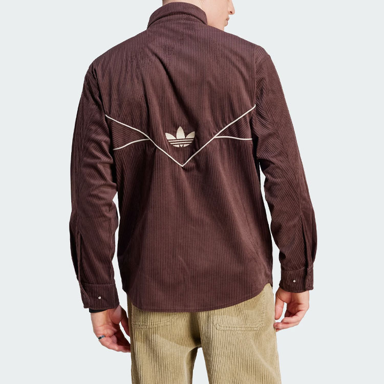 Adidas Originals Мужская рубашка темно-серого и коричневого цвета с заостренным воротником, средней высоты — фото 4