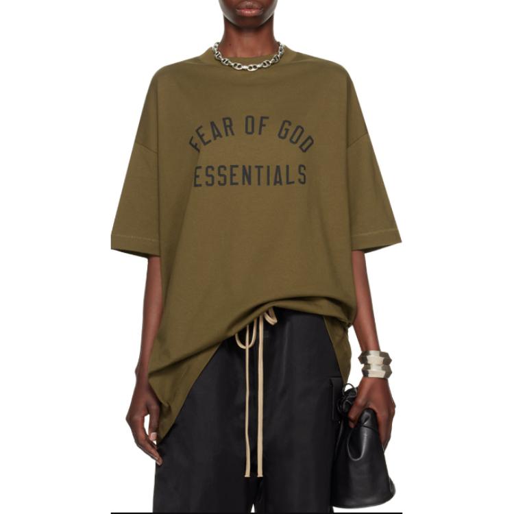 Футболка Fear of God Essentials Jersey Crewneck Tee 'Olive', оливкого-зеленый — фото 3