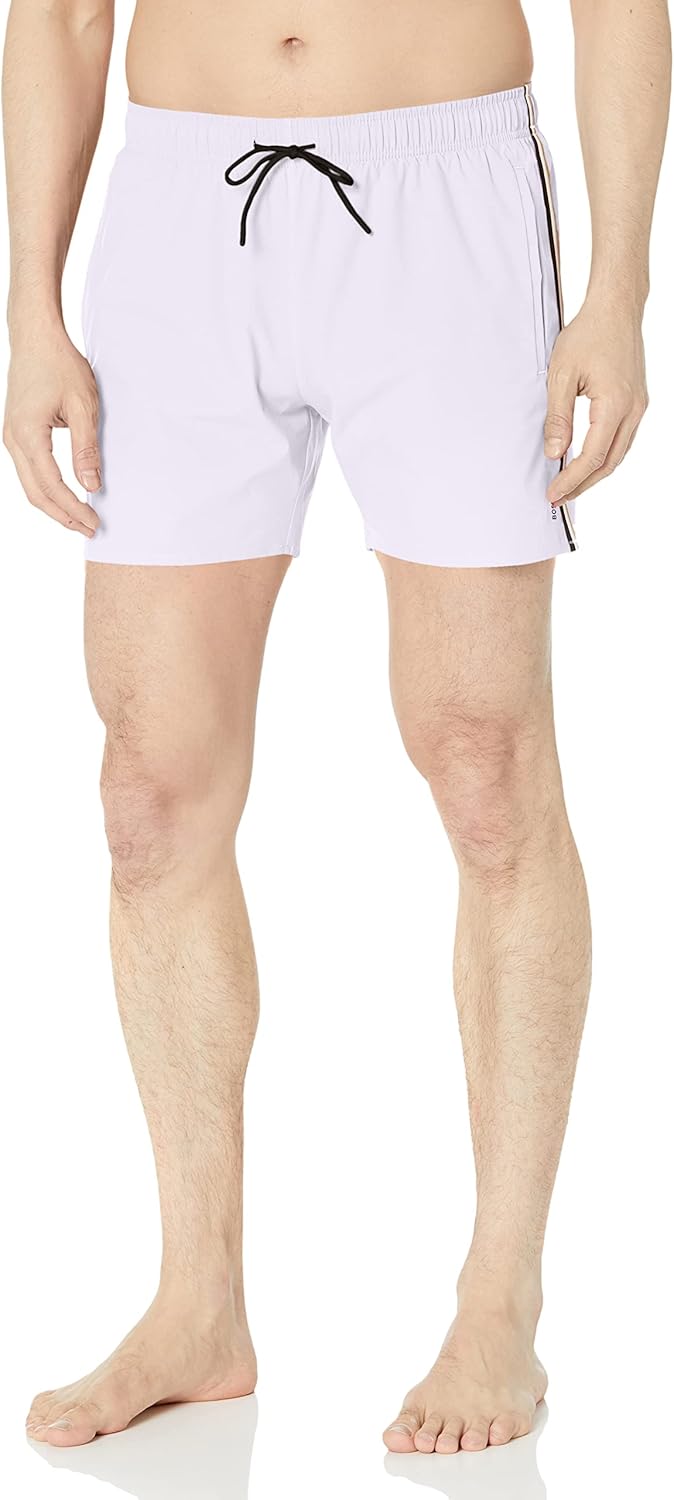 

Мужские однотонные плавки-шорты BOSS с культовыми полосками по бокам, Salt