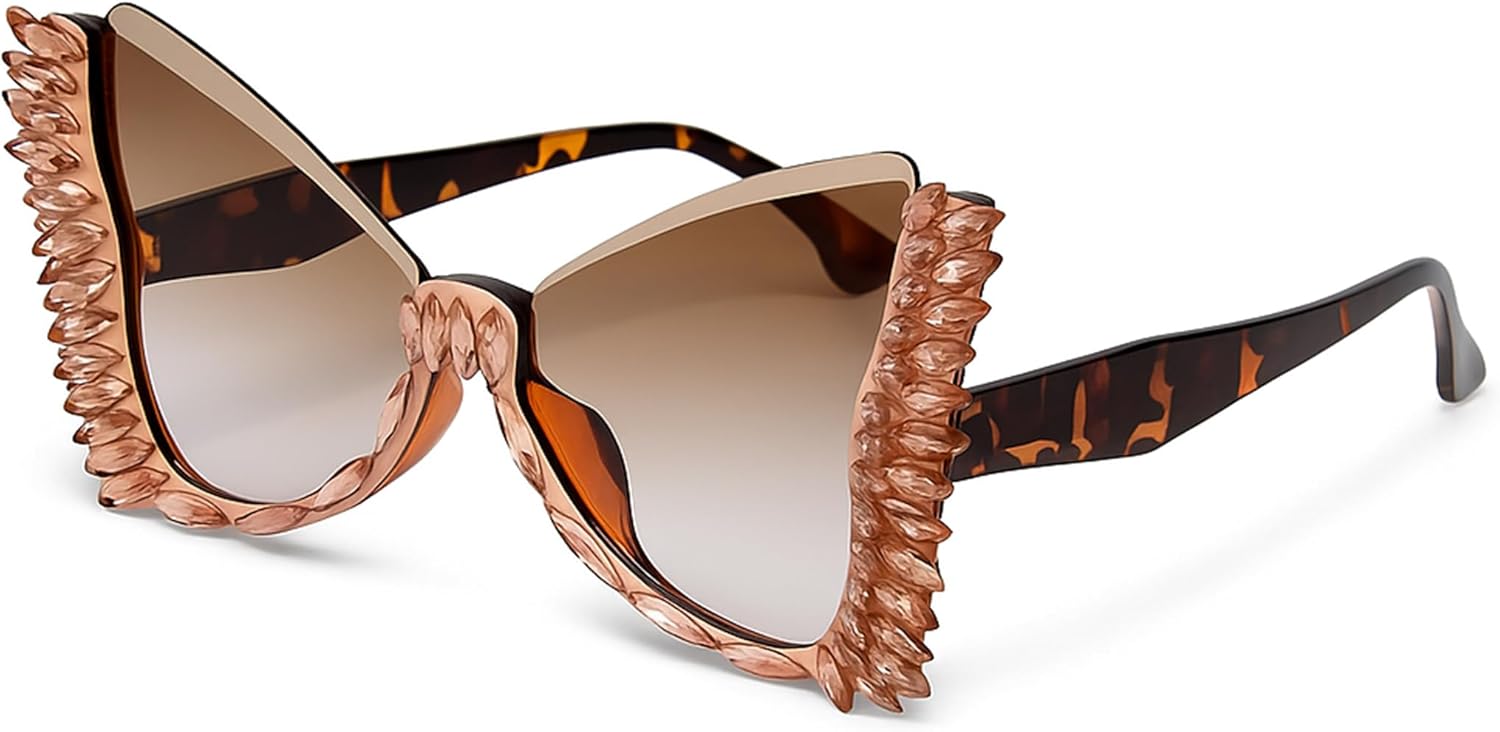 

bullabulling Модные солнцезащитные очки с бриллиантами и бабочками для женщин. Стильные очки в форме бабочки с кристаллами и стразами. Защита от ультрафиолета UV400, Tea