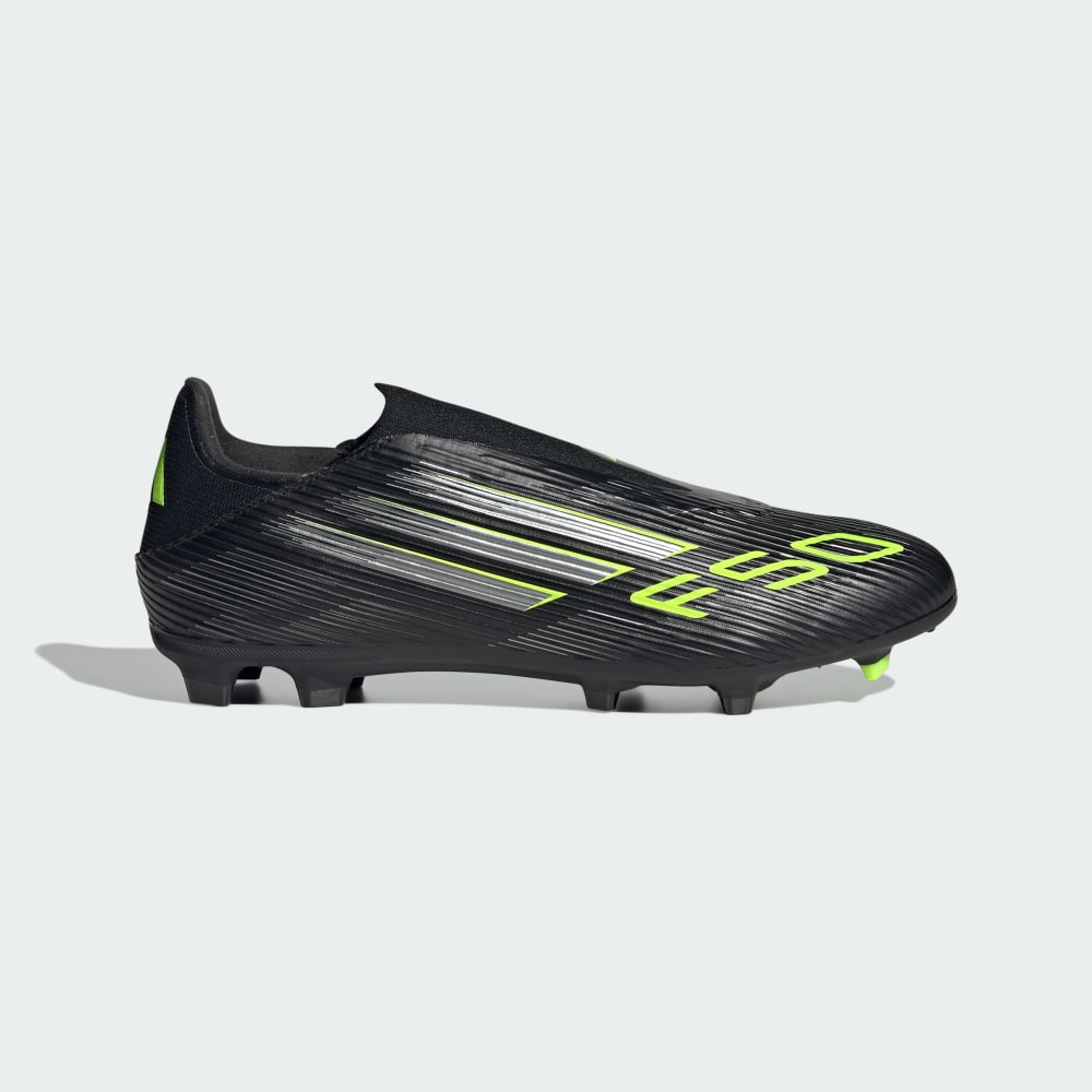 Бутсы Adidas F50 League Laceless Firm/Multi-Ground Cleats, цвет Core Black/Iron Metallic/Lucid Lemon — фото 2