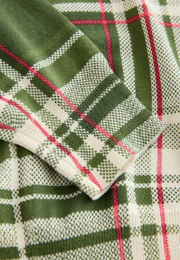 Высокий мягкий джемпер с круглым вырезом Next, Green Pink Check — фото 3