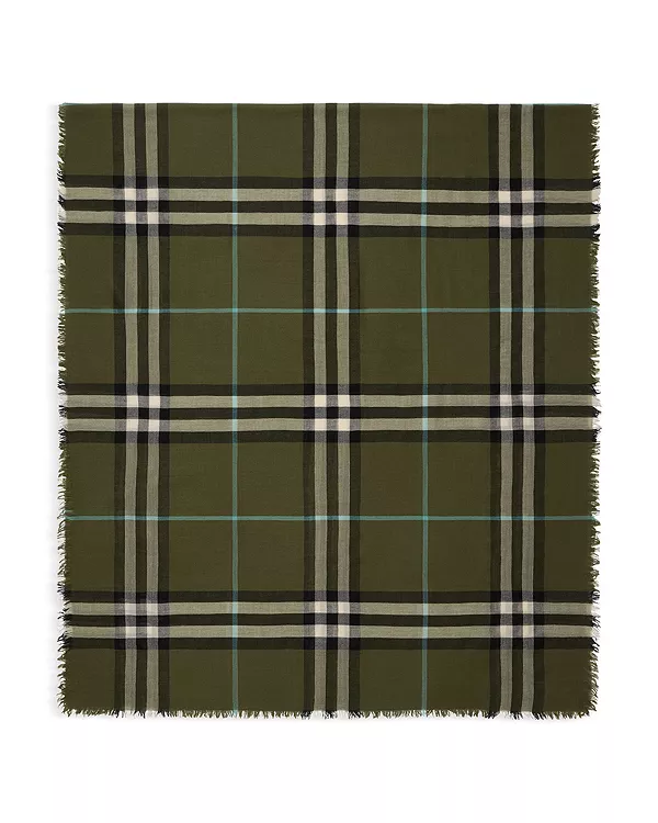 

Широкий клетчатый легкий шерстяной шарф Burberry, зеленый