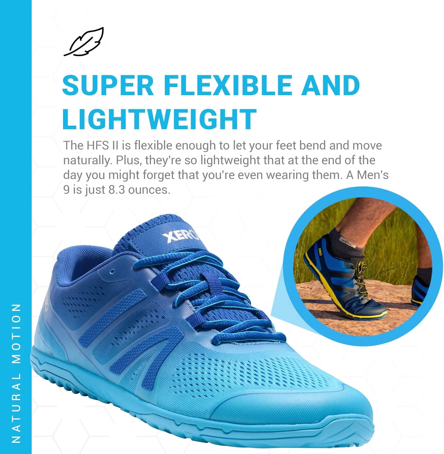 Мужские беговые кроссовки Xero Shoes HFS II - обувь без каблука, легкие кроссовки, создающие ощущение ходьбы босиком, синий — фото 4