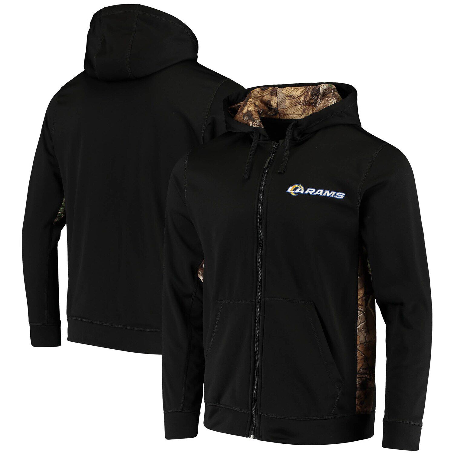 

Мужская толстовка с капюшоном Dunbrooke Black/Realtree Camo Los Angeles Rams Decoy Tech Fleece с молнией во всю длину