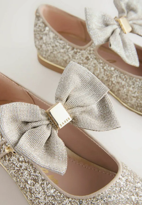 Классические балетки с бантом и ремешком на щиколотке Baker By Ted Baker, Gold — фото 4