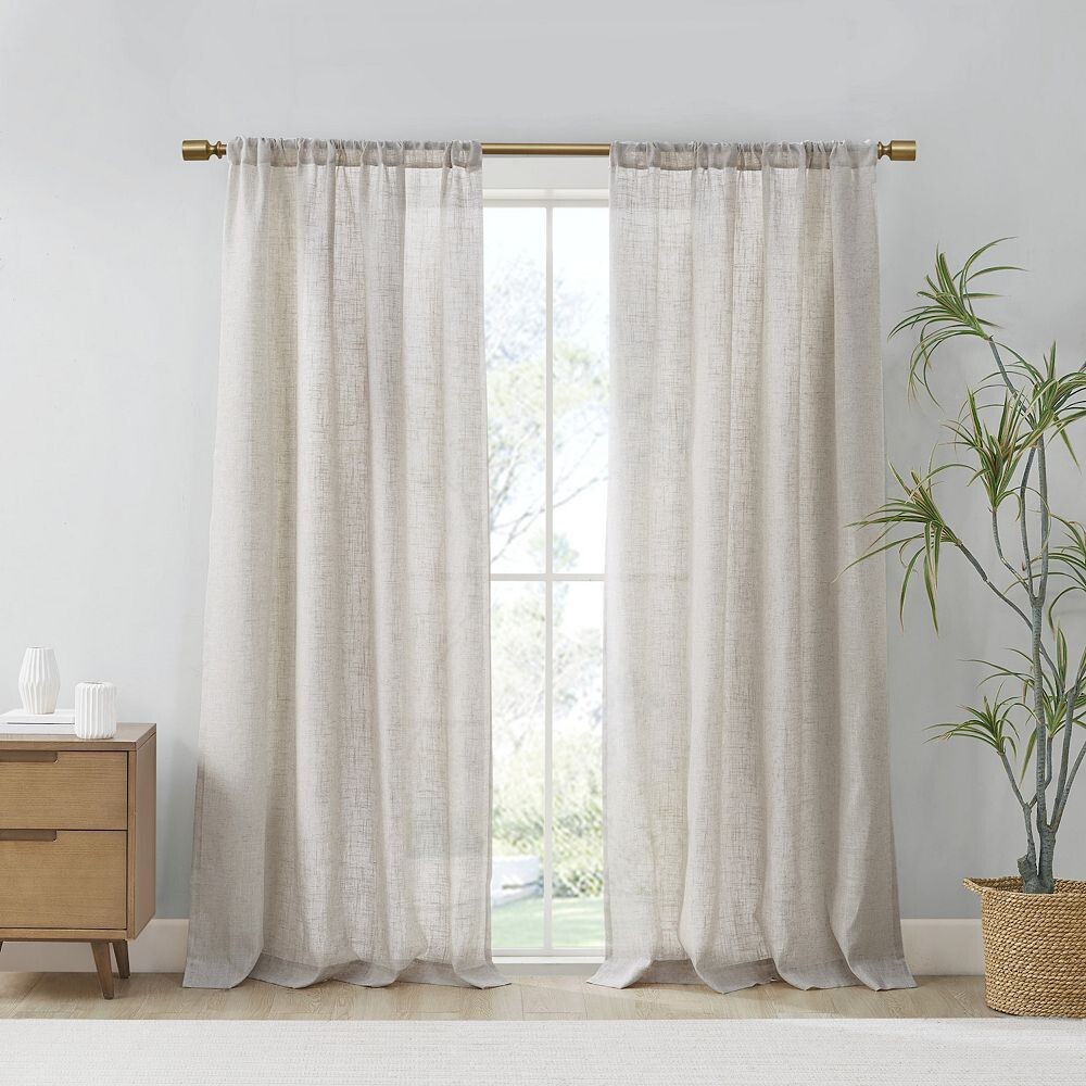 

Madison Park Suvi, 2 комплекта льняных штор с текстурированным светофильтром и карманами на окно, цвет Natural