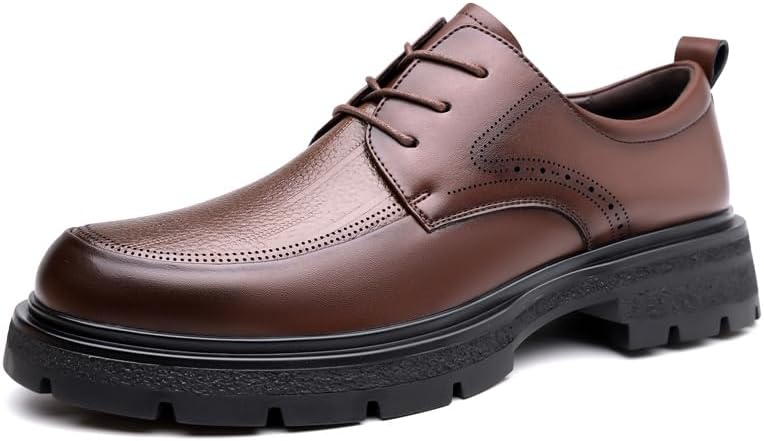 

Мужские деловые формальные повседневные туфли оксфорды с толстой подошвой, классические кожаные туфли, модные и кожаные туфли с широким носком Meixi Mobile, коричневый