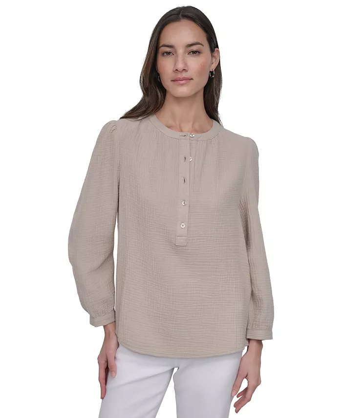 

Женская хлопковая блузка с рукавом-браслетом Henley DKNY Jeans, коричневый/бежевый