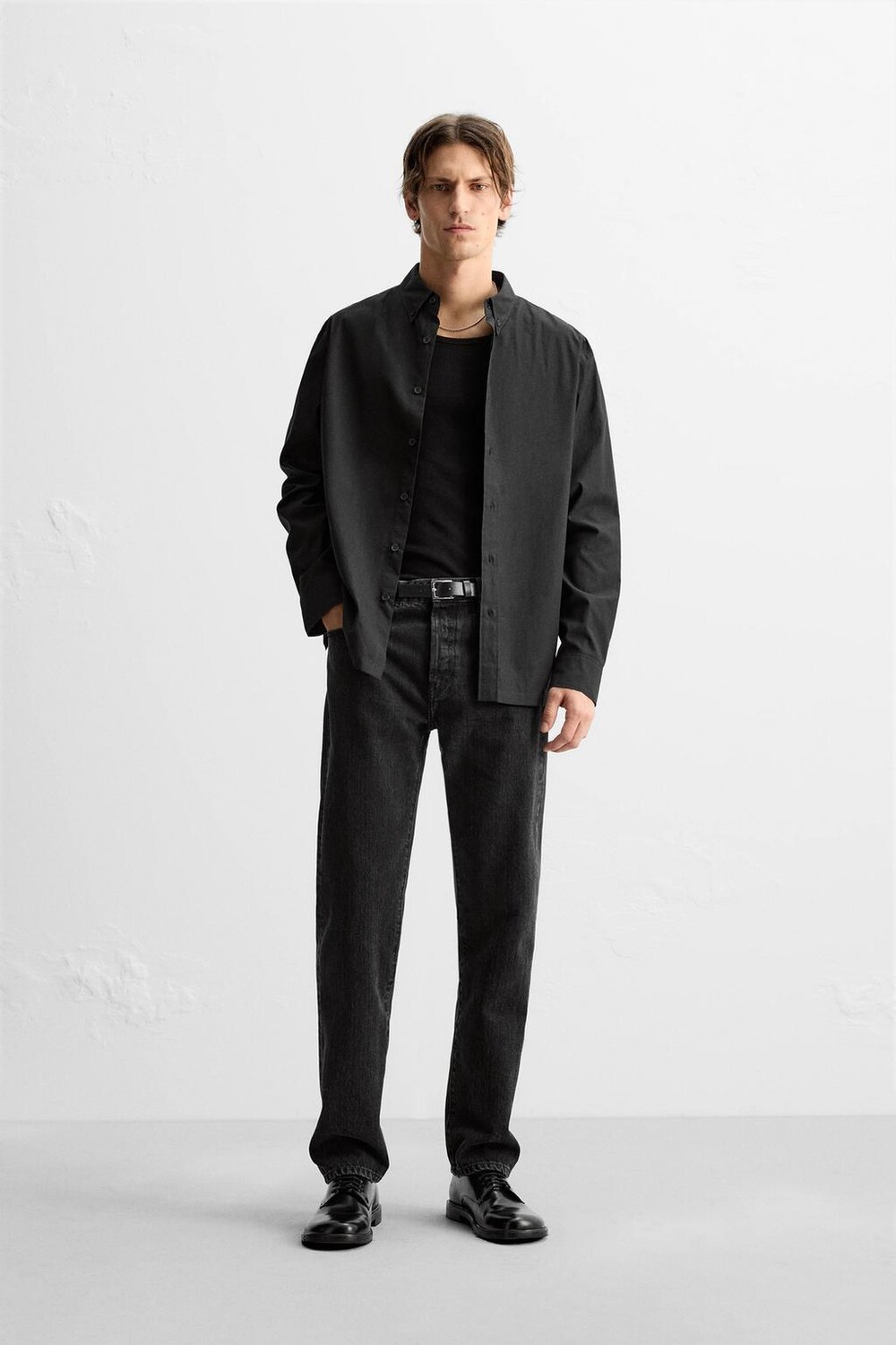 

Рубашка из поплина ZARA, черный
