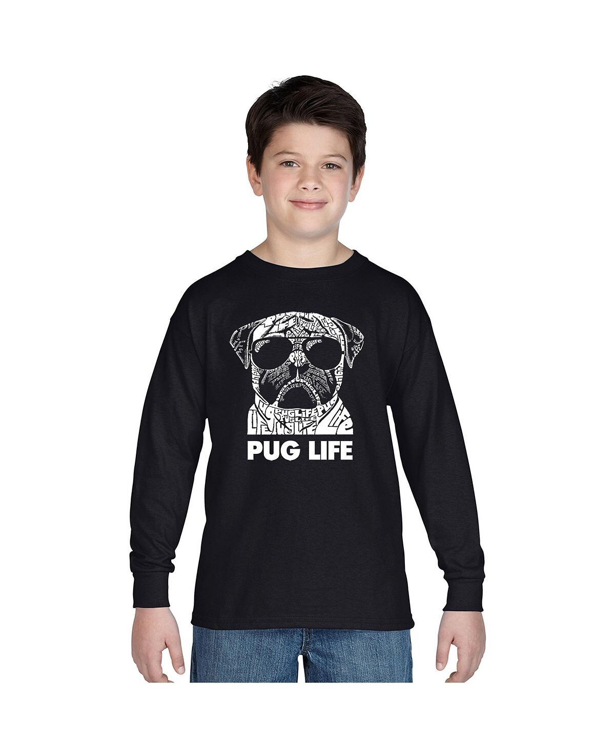 

Лонгслив Big Boy's Word Art - Pug Life LA Pop Art, черный