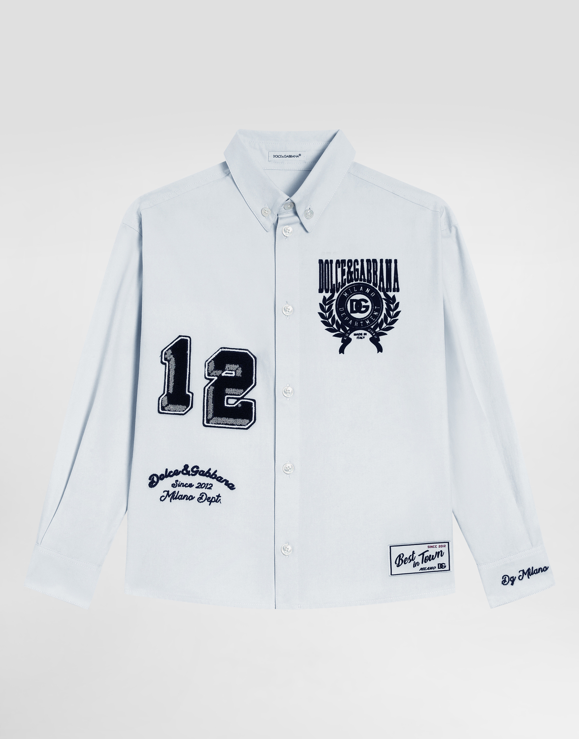 

Хлопковая рубашка с вышивкой и нашивкой Dolce&Gabbana, серый