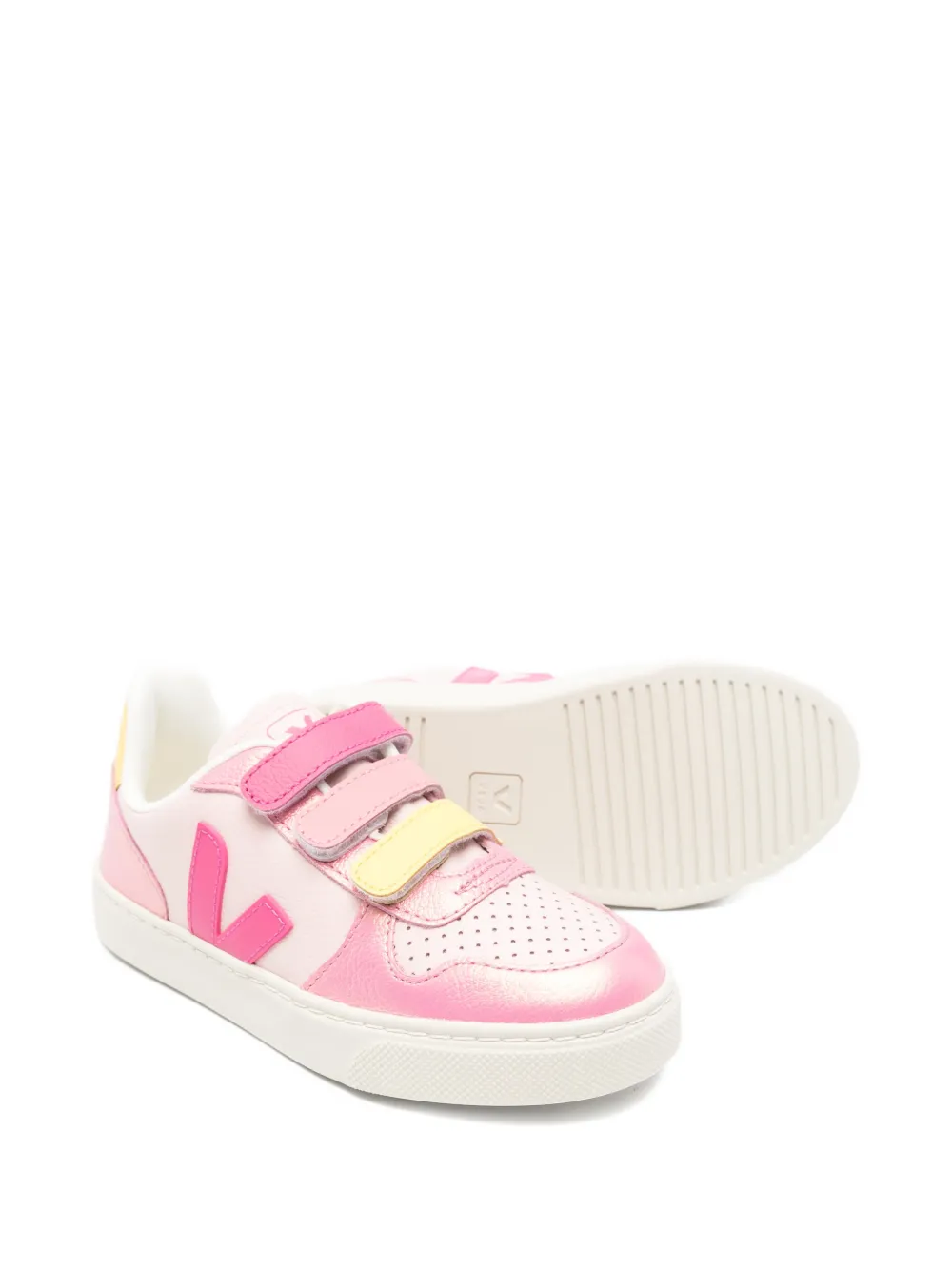 Кожаные кроссовки V-10 на липучках Veja Kids, розовый — фото 2