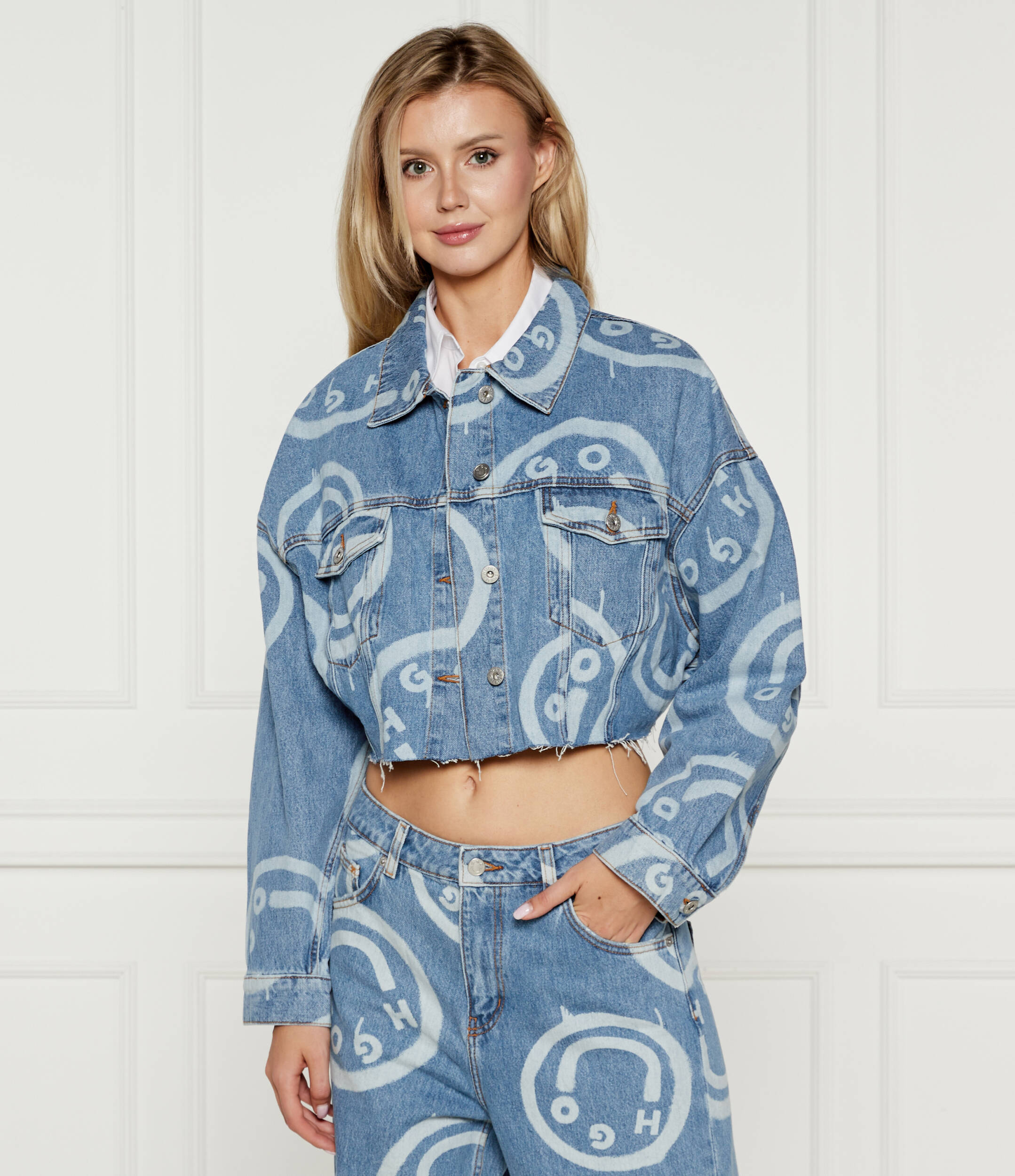 

Куртка Hugo Blue di jeans Lou Cropped Fit, синий