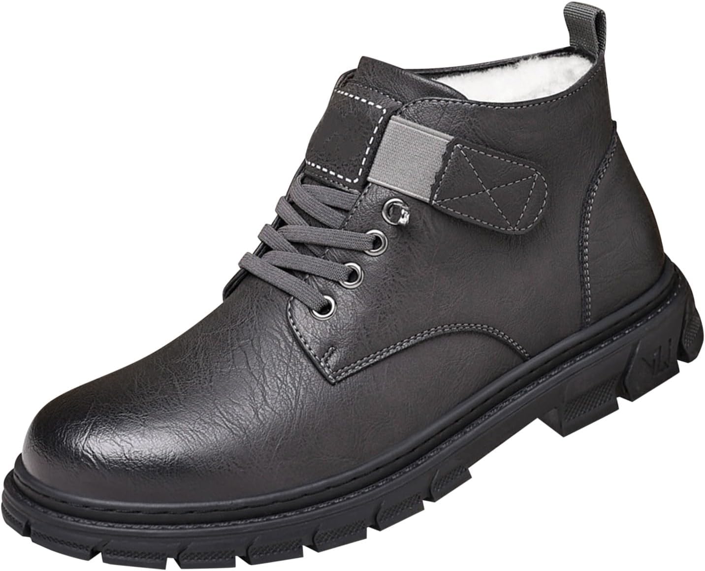 

Мужские слипоны из искусственной кожи с теплой подкладкой из меха, зимние ботинки на шнуровке, противоскользящие, водоотталкивающие, для улицы, повседневные легкие прогулочные ботинки Generic, черный