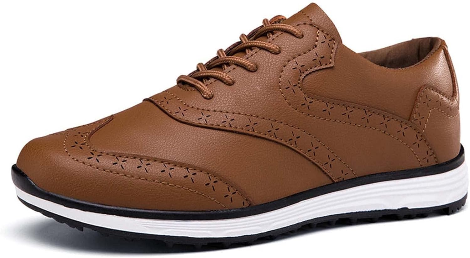 

Гольф обувь для мужчин большого размера, кожаные водонепроницаемые кроссовки для гольфа без шипов, противоскользящая обувь для ходьбы Vibliss, коричневый