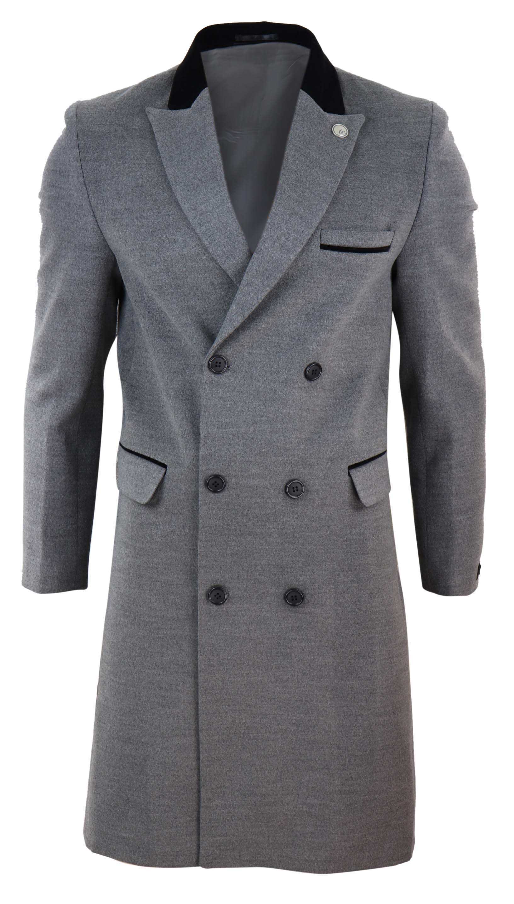 

Двубортное пальто длиной 3/4 из смеси шерсти Peaky Blinders TruClothing, серый