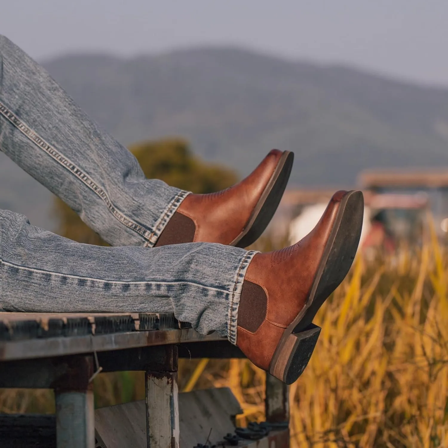 Мужские ковбойские ботинки J's.o.l.e Western с квадратным носком, стильные ботинки Челси до щиколотки, коричневый — фото 3